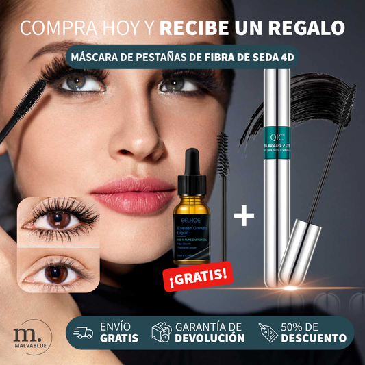 Máscara de Pestañas de Fibra de Seda sistema 4D + Serum de pestañas GRATIS